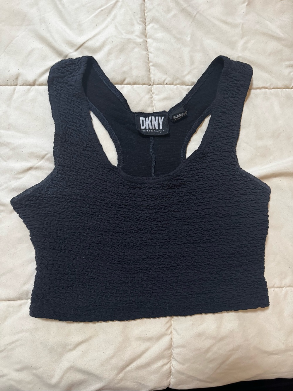 Vintage Y2K DKNY Black Textured Racerback Crop Tank